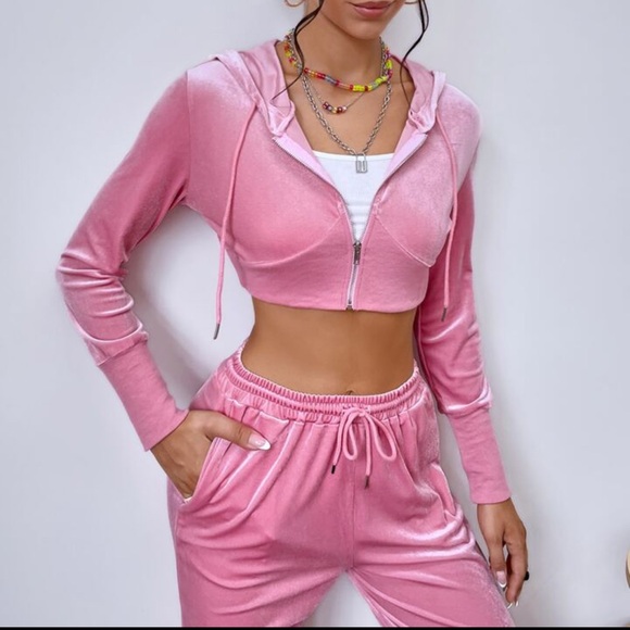 Pink two piece valor zip up sweat set - Picture 3 of 5